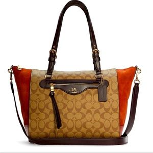 Coach New Kleo Carryall Khaki Signature Canvas Brown Rust Multi NWT